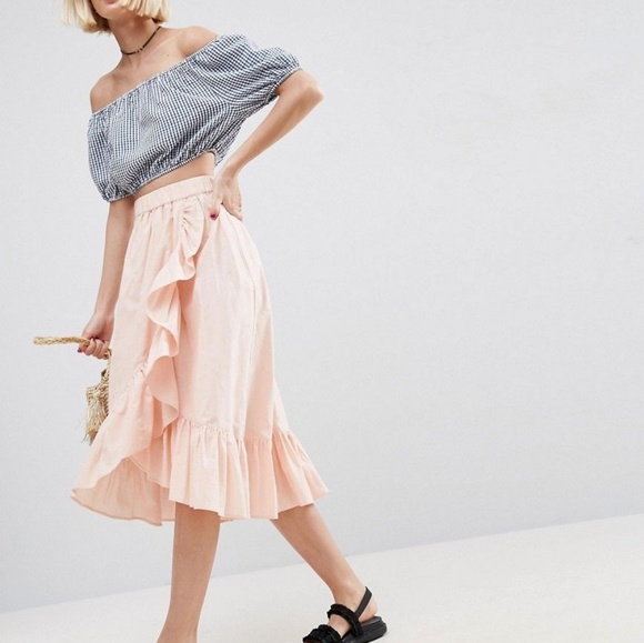 ASOS Dresses & Skirts - ASOS Wrap Midi Skirt in Cotton with Ruffle Hem